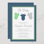 Clothesline Navy Green Baby Shower Invitation Kaart (Voorkant / Achterkant)