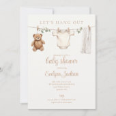 Clothesline Neutral Baby Shower Photo QR Code Kaart (Voorkant)
