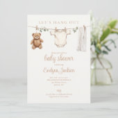 Clothesline Neutral Baby Shower Photo QR Code Kaart (Staand voorkant)