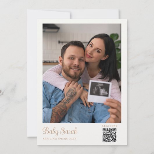 Clothesline Neutral Baby Shower Photo QR Code Kaart (Achterkant)