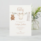 Clothesline Neutral Baby Shower Photo QR Code Kaart (Staand voorkant)