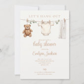 Clothesline Neutrale Baby Shower Foto QR Code Kaart (Voorkant)