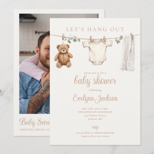 Clothesline Neutrale Baby Shower Foto QR Code Kaart (Voorkant / Achterkant)