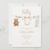 Clothesline Neutrale Baby Shower Foto QR-code Kaart (Voorkant)