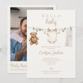 Clothesline Neutrale Baby Shower Foto QR-code Kaart (Voorkant / Achterkant)