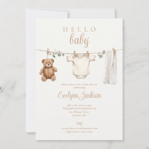 Clothesline Neutrale Baby Shower Foto QR-code Kaart