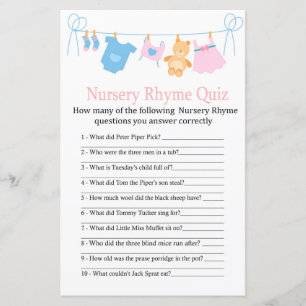 Clothesline Nursery Rhyme Quiz baby shower game