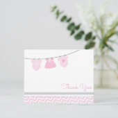 Clothesline Pink Grey Girl Baby shower Bedankkaart (Staand voorkant)