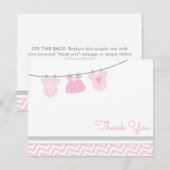 Clothesline Pink Grey Girl Baby shower Bedankkaart (Voorkant / Achterkant)