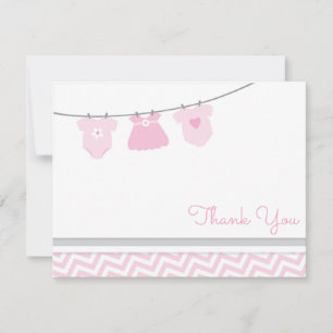 Clothesline Pink Grey Girl Baby shower Bedankkaart