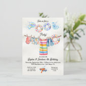 Clothesline Pool Party Verjaardag Kaart (Staand voorkant)