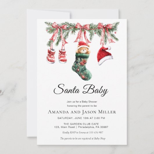 Clothesline Santa Baby Winter Shower Save The Date (Voorkant)