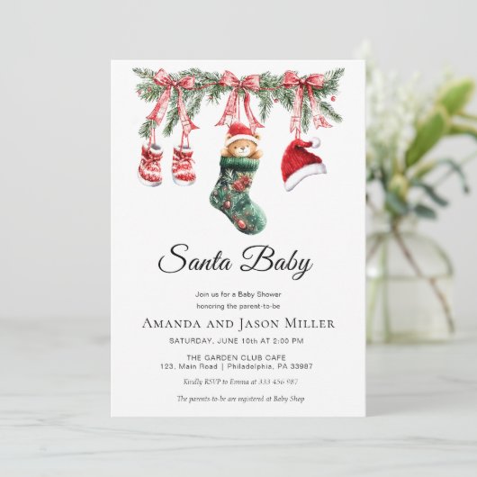Clothesline Santa Baby Winter Shower Save The Date (Staand voorkant)