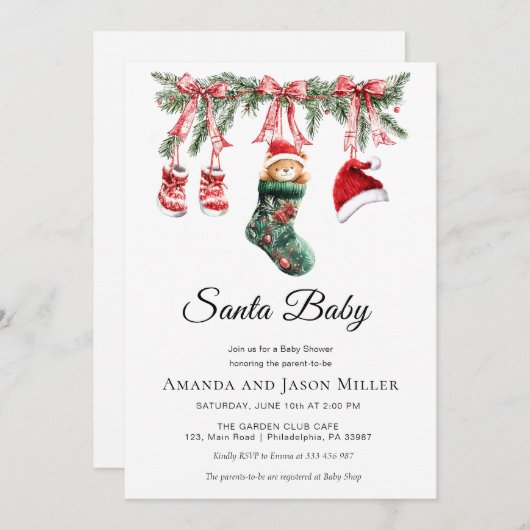 Clothesline Santa Baby Winter Shower Save The Date (Voorkant / Achterkant)