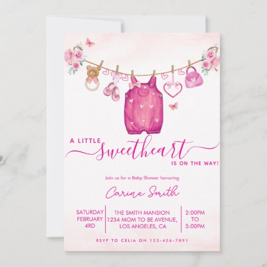 Clothesline valentijns meisje Baby shower Kaart (Voorkant)