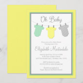 Clothesline Yellow & Aqua Baby shower Invitation Kaart (Voorkant / Achterkant)