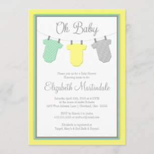 Clothesline Yellow & Aqua Baby shower Invitation Kaart