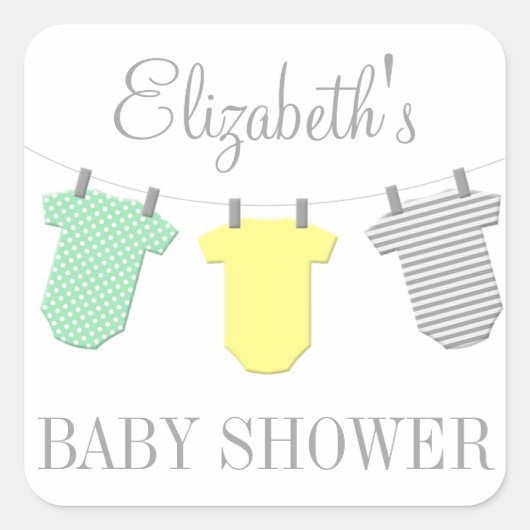Clothesline Yellow & Aqua Baby shower Sticker (Voorkant)