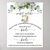 Clothespin Eucalyptus Matcha Bridal Shower Game Poster (Voorkant)