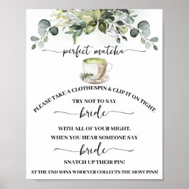 Clothespin Eucalyptus Matcha Bridal Shower Game Poster