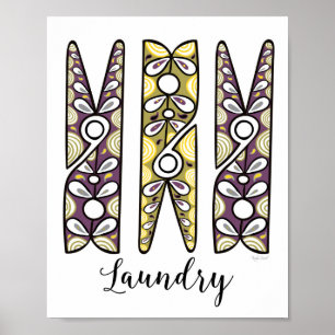 Clothespin Laundry Room Wall Art Poster
