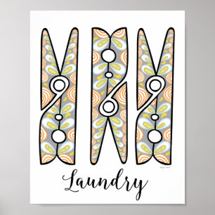 Clothespin Laundry Room Wall Art Poster