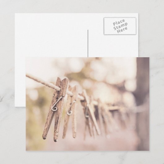 Clothespins op een Lijn Briefkaart (Voorkant / Achterkant)
