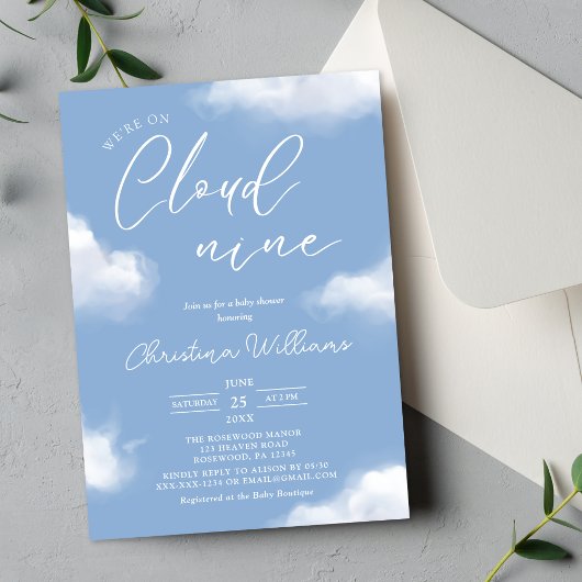 Cloud 9 Baby shower Invitation Kaart