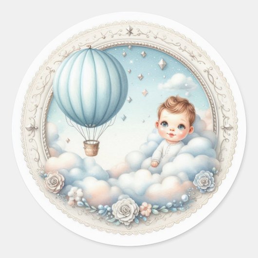 Cloud 9-Baby shower Ronde Sticker (Voorkant)