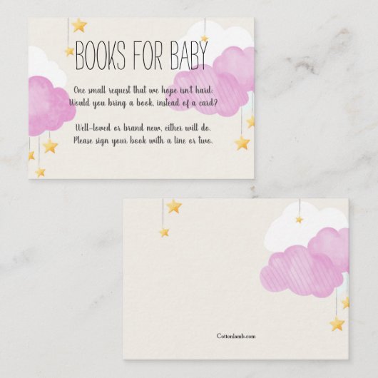 Cloud 9 Baby Shower Roze Boek Verzoek Visitekaartje (Voorkant / Achterkant)