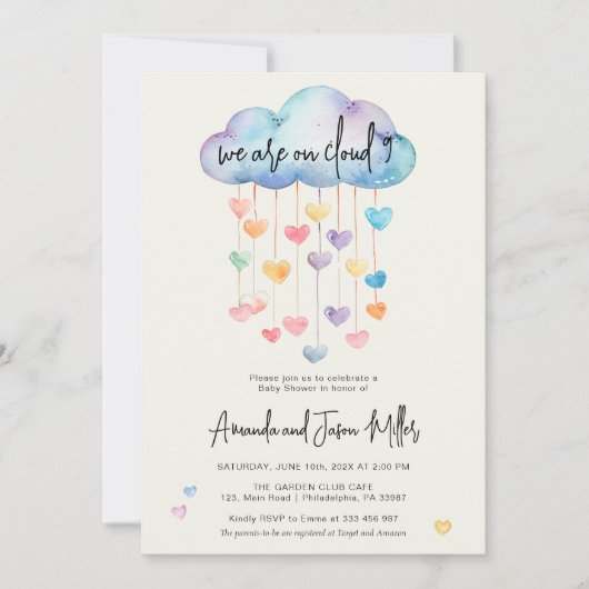 Cloud 9 Baby shower schattige harten Save The Date (Voorkant)