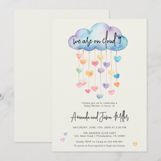 Cloud 9 Baby shower schattige harten Save The Date (Voorkant / Achterkant)