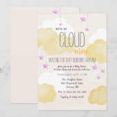 Cloud 9 Baby shower Uitnodiging in goud (Voorkant / Achterkant)