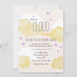 Cloud 9 Baby shower Uitnodiging in goud