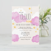 Cloud 9 Baby shower Uitnodiging in roze (Staand voorkant)