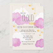 Cloud 9 Baby shower Uitnodiging in roze (Voorkant / Achterkant)