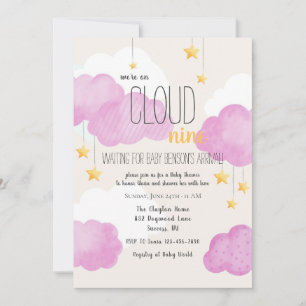 Cloud 9 Baby shower Uitnodiging in roze