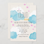 Cloud 9 Baby shower Uitnodiging met roze sterren (Voorkant / Achterkant)