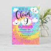 Cloud 9 Birthday Invitation Tie Dye Rainbow Kaart (Staand voorkant)