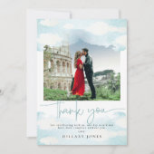 Cloud 9 Blauw en Wit Bruids Showe Dank u kaart (Voorkant)