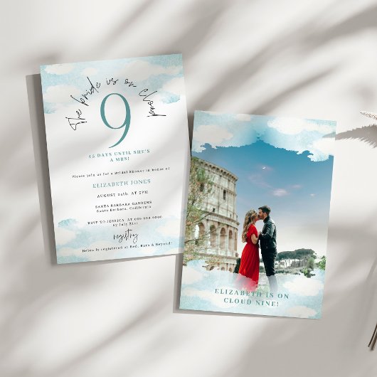 Cloud 9 Blauw en Wit Bruidsdouche Uitnodiging