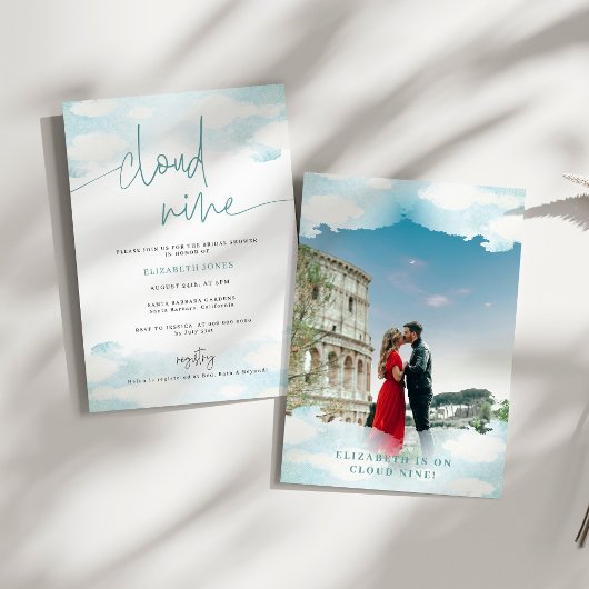 Cloud 9 Blauw en Wit Bruidsdouche Uitnodiging