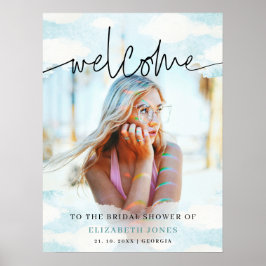 Cloud 9 Blauw en Wit Vrijgezellenfeest Welkomstfot Poster