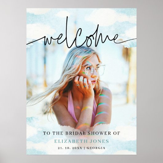 Cloud 9 Blauw en Wit Vrijgezellenfeest Welkomstfot Poster (Voorkant)