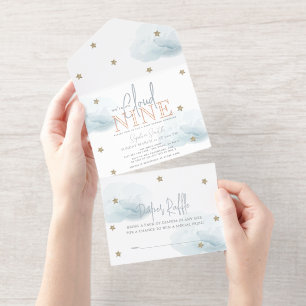 Cloud 9 Blue Clouds Boy Baby shower Folie All In One Uitnodiging