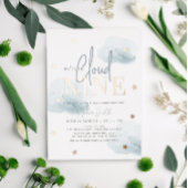 Cloud 9 Blue Clouds Waterverf Boy Baby shower Folie Uitnodiging