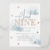 Cloud 9 Blue Clouds Waterverf Boy Baby shower Folie Uitnodiging (Voorkant)