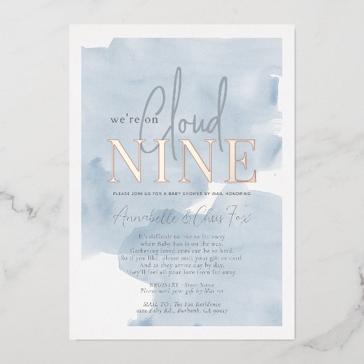 Cloud 9 Blue Sky Boy Baby shower per Mail Folie Uitnodiging (Voorkant)