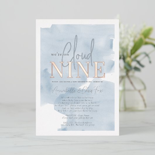 Cloud 9 Blue Sky Boy Baby shower per Mail Folie Uitnodiging (Staand Voorkant)