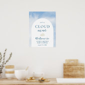Cloud 9 Blue Sky Waterverf Baby shower Welkom Poster (Keuken)